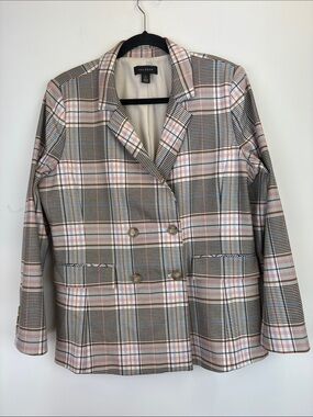 Halogen Plaid Blazer Large Petite | Double Breasted Classic Preppy Career Jacket
